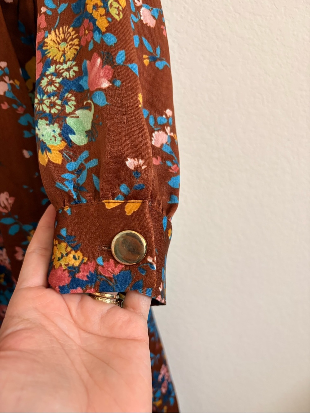 Zara Basic Floral Brown Midi Dress with Tie Neck size S - Picture 5 of 10